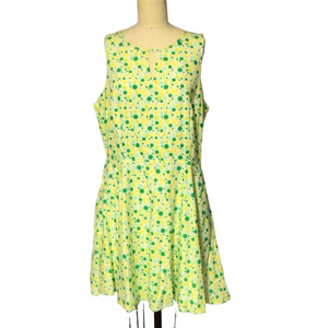 Green Yellow Polka Dot Fit & Flare Dress Retro XL Side Zip